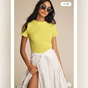 Pilcro Anthropologie Sheer T-Shirt Ribbed Knit Small Lime Green Texture Neon